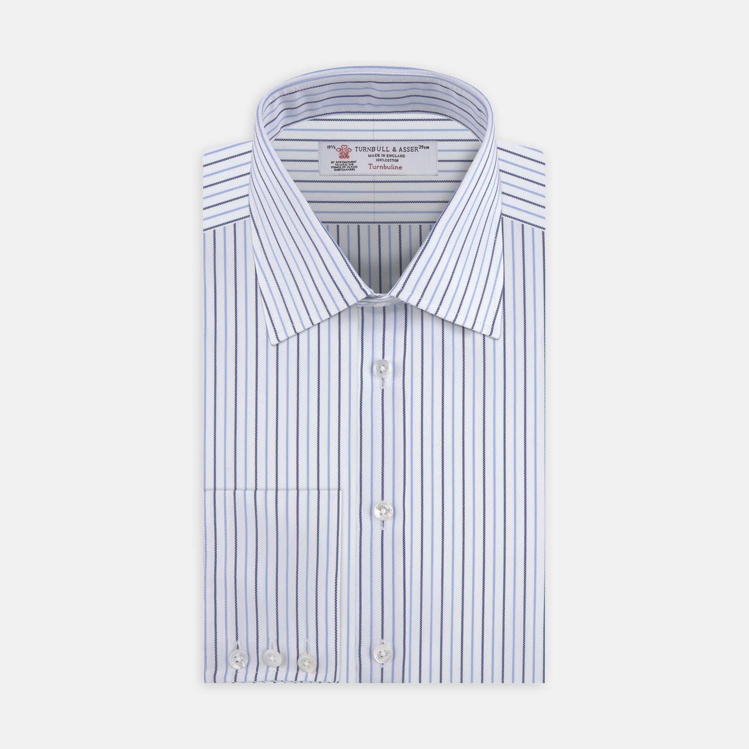 Grey And Blue Pinstripe Shirt With Classic T&A Collar And Button Cuffs