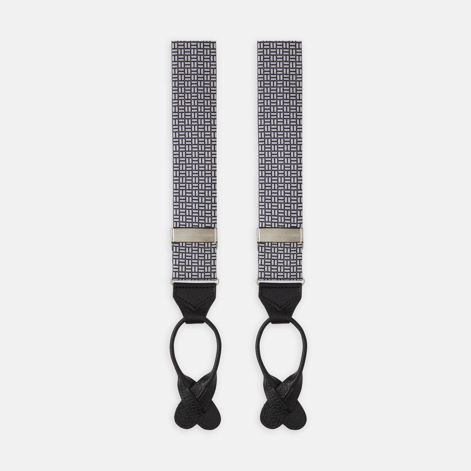 Silver and Charcoal Geometric Adjustable Silk Braces