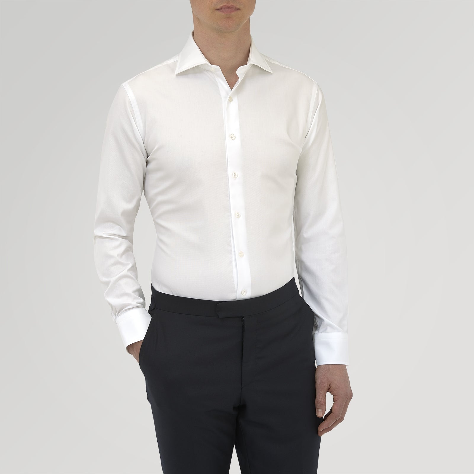 Tailored Fit White Royal Oxford Cotton dress shirt with Kent Collar and ...