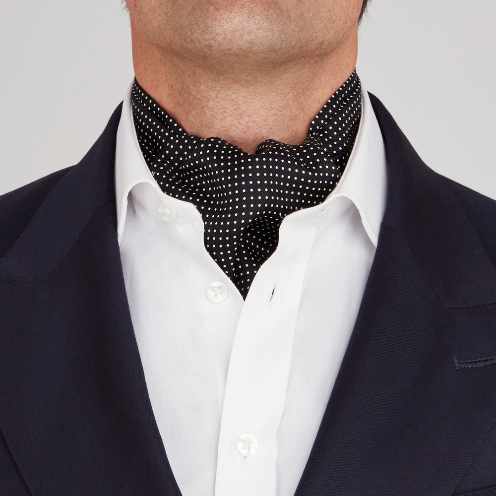 Black and White Small Spot Silk Ascot Tie | Turnbull & Asser