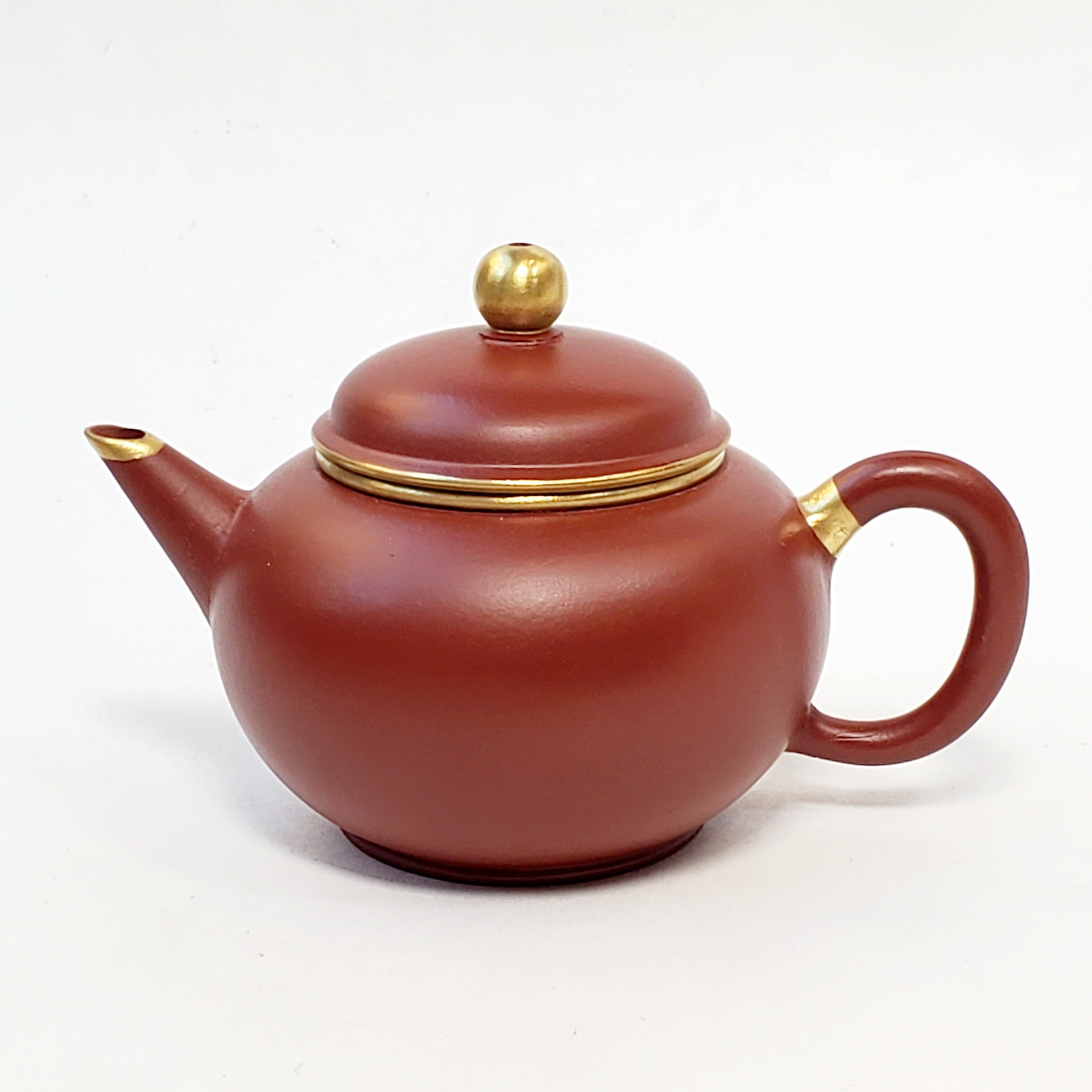 YiXing Zhuni Red Clay Gold Gilted Shui Ping Teapot 160 ml
