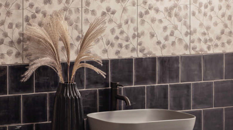 Canopy botanical pattern wall tiles in bathroom