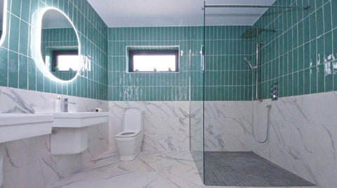 DIY SOS Aylward Family Green and White Bathroom Tiles
