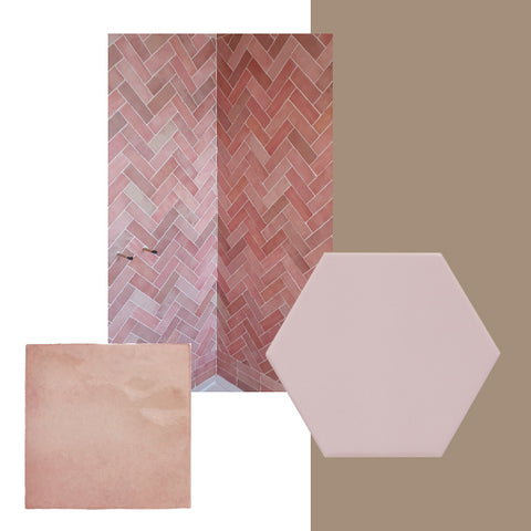 Dulux Colour of the Year paired with pink tiles