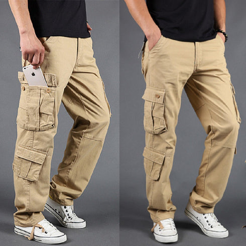 Classic Men's Loose Casual Overalls Pants Fashion Cotton Trousers Six Pocket  Cargo Pants