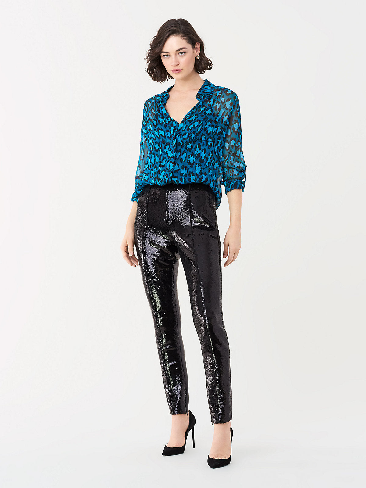 black sequin skinny pants