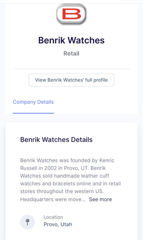 Logo and description for Benrik Leather watches