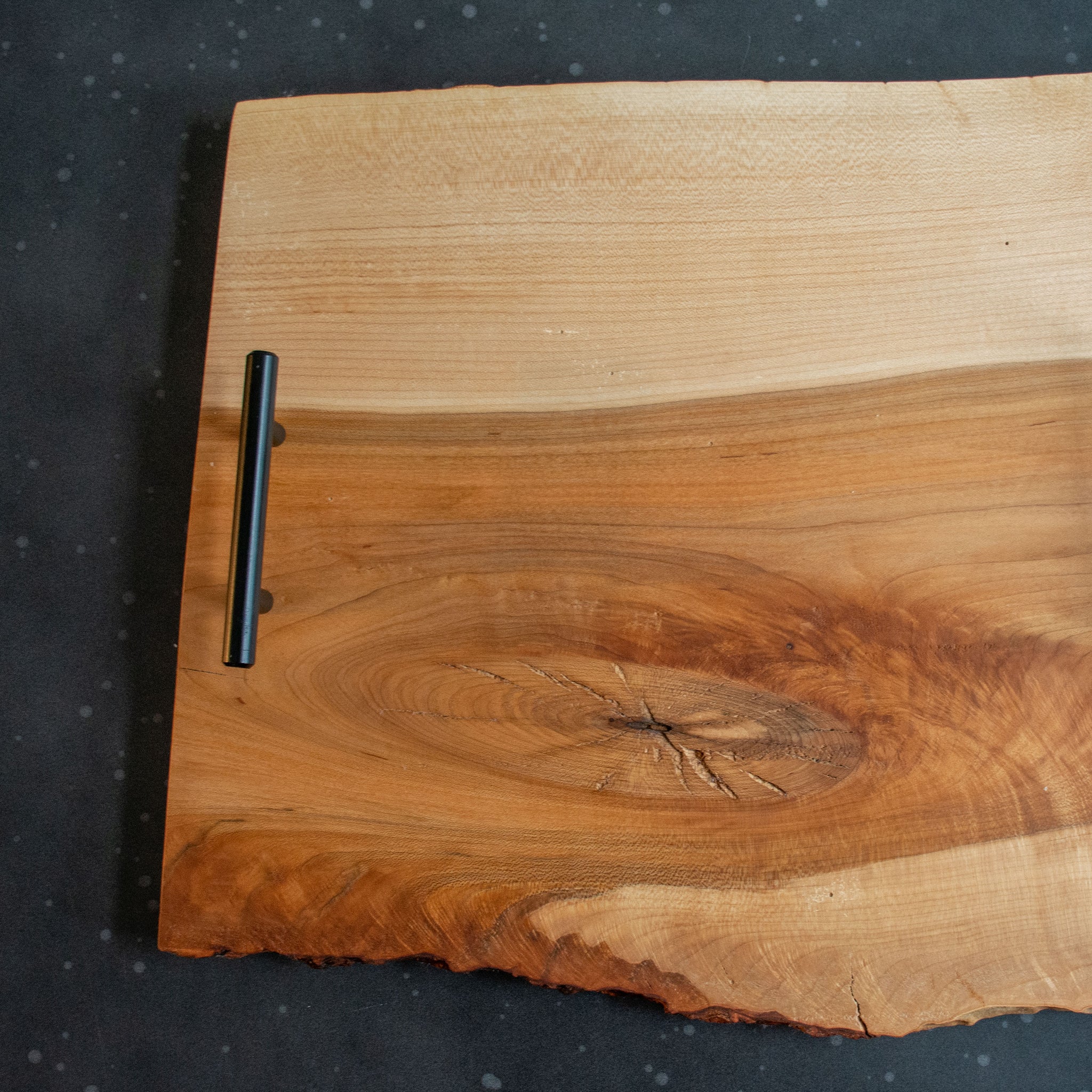 Live-edge Curly Cherry Charcuterie Board With Industrial Handles | Live  Edge Serving Tray
