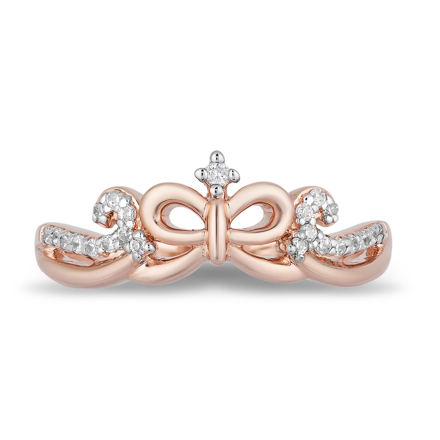 Enchanted Disney Fine Jewelry 14K Rose Gold Over Sterling Silver with 1/10 CTTW Diamonds Snow White Bow Ring