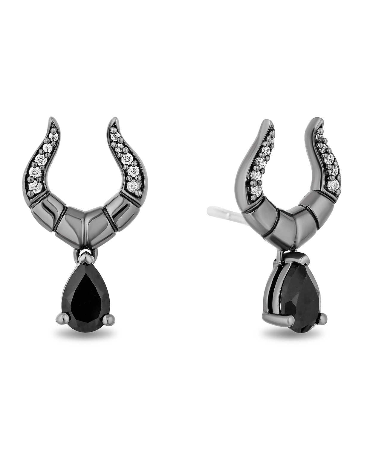 Enchanted Disney Fine Jewelry Black Rhodium Over Sterling Silver with 1/10 CTTW Diamonds and Onyx Maleficent Earrings