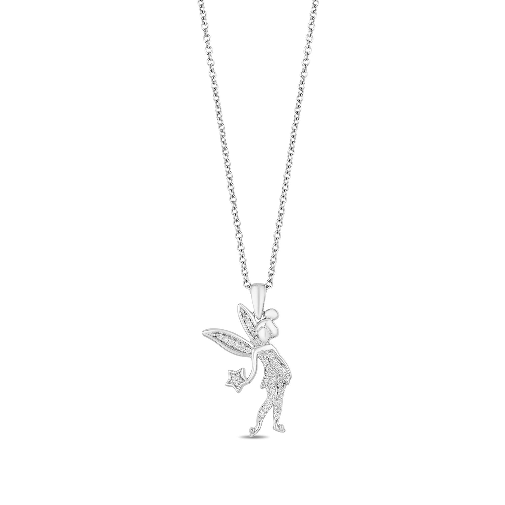 Enchanted Disney Fine Jewelry Sterling Silver 1/10 CTTW Tinker Bell Disney Pendant Necklace