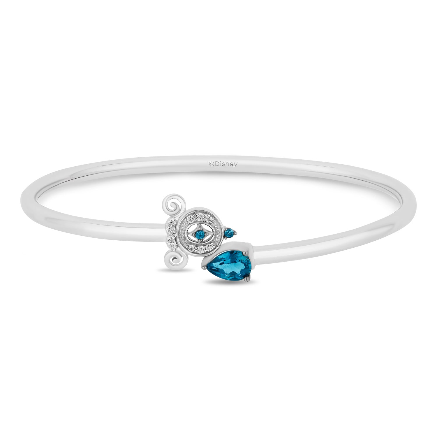 Enchanted Disney Fine Jewelry Sterling Silver with 1/10 CTTW Diamonds and London Blue Topaz Cinderella Bracelet