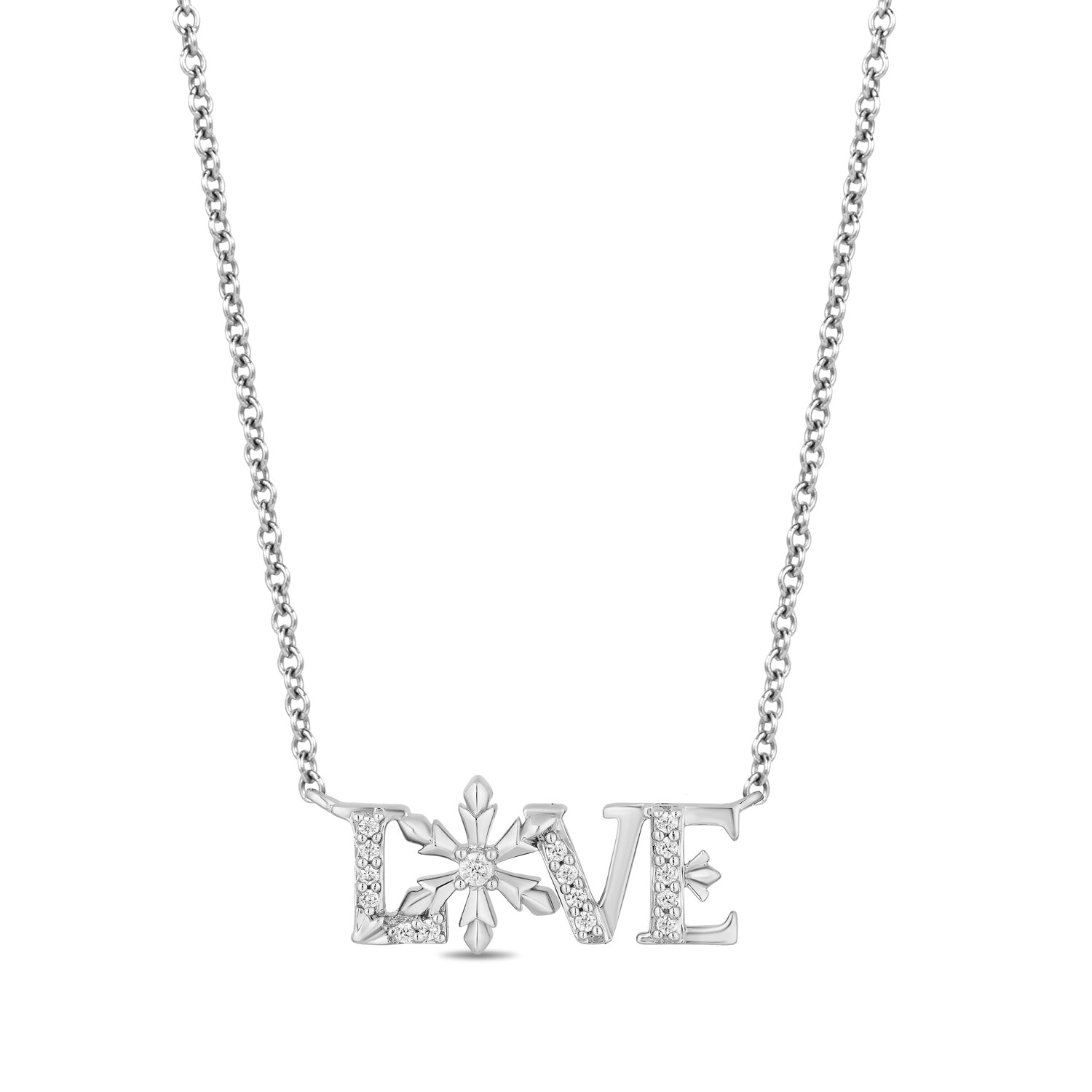 Enchanted Disney Fine Jewelry Sterling Silver with 1/10 CTTW Diamonds Elsa Love Pendant Necklace