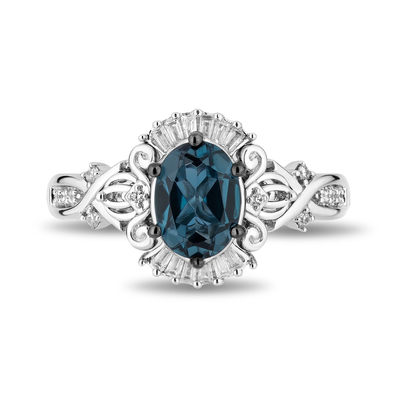 Enchanted Disney Fine Jewelry Sterling Silver with 1/6 CTTW. Diamonds and London Blue Topaz Cinderella Ring