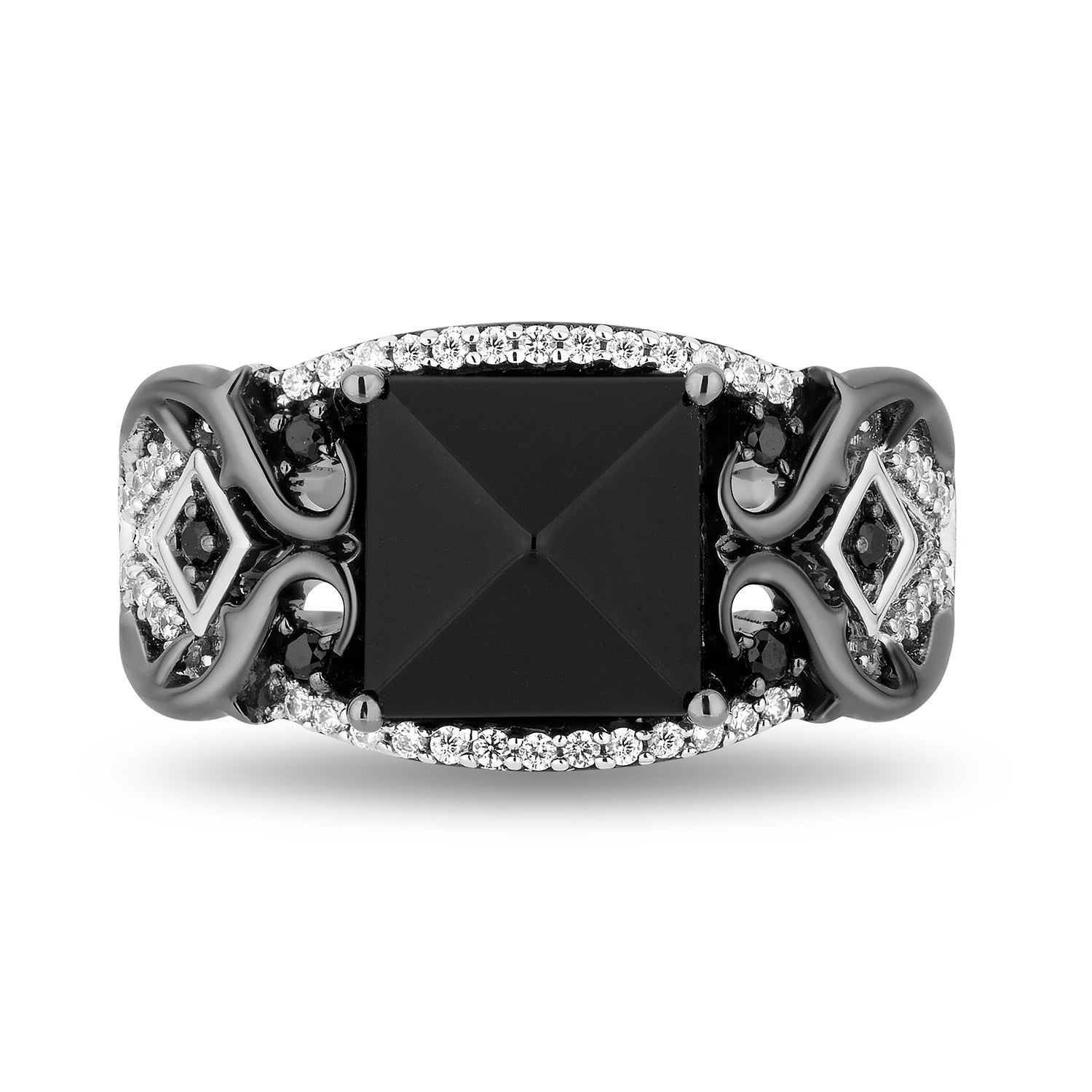 Enchanted Disney Fine Jewelry Black Rhodium Over Sterling Silver with 1/5 CTTW Diamonds and Black Onyx Maleficent Ring