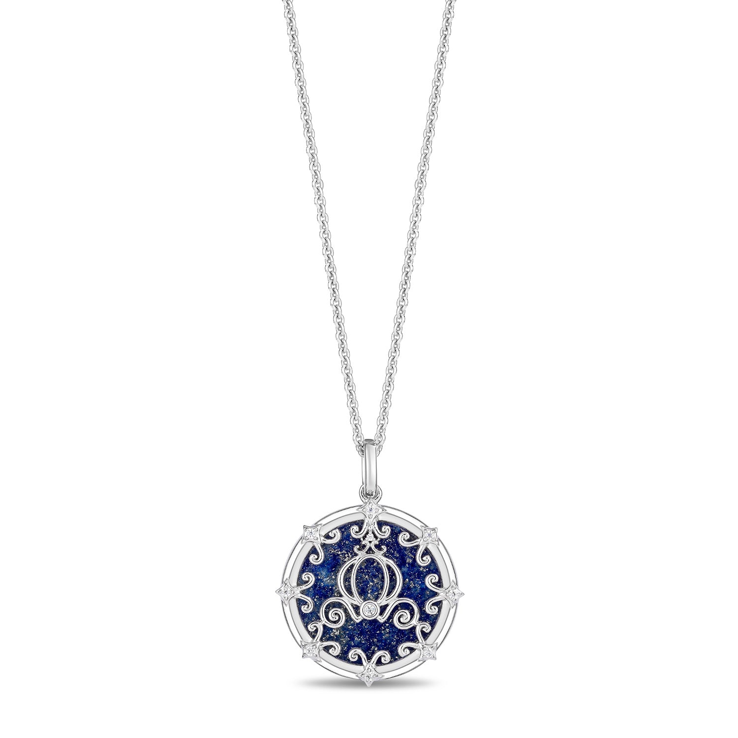 Enchanted Disney Fine Jewelry Sterling Silver with Accent Diamond and Lapis Cinderella Carriage Pendant Necklace