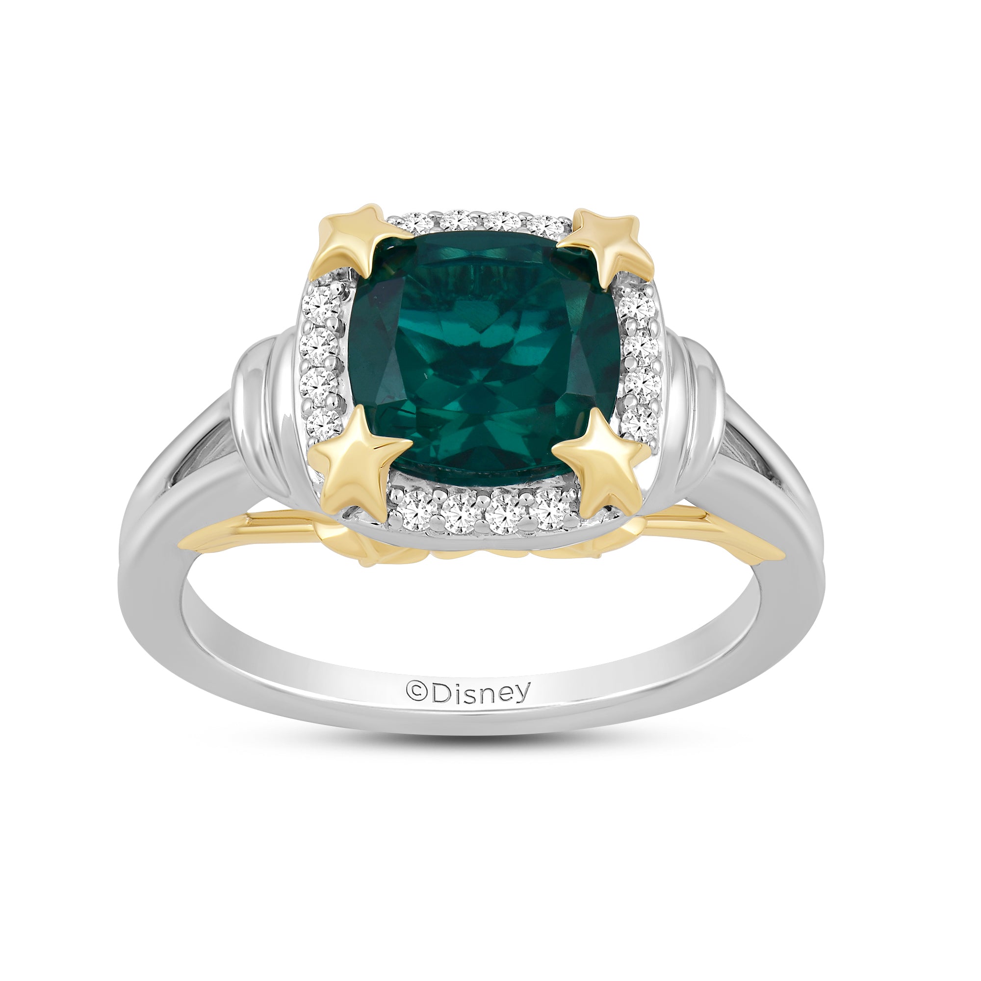 Enchanted Disney Fine Jewelry 14K Yellow Gold Over Sterling Silver with 1/10 CTTW Diamonds and Created Emerald Tinker Bell Ring