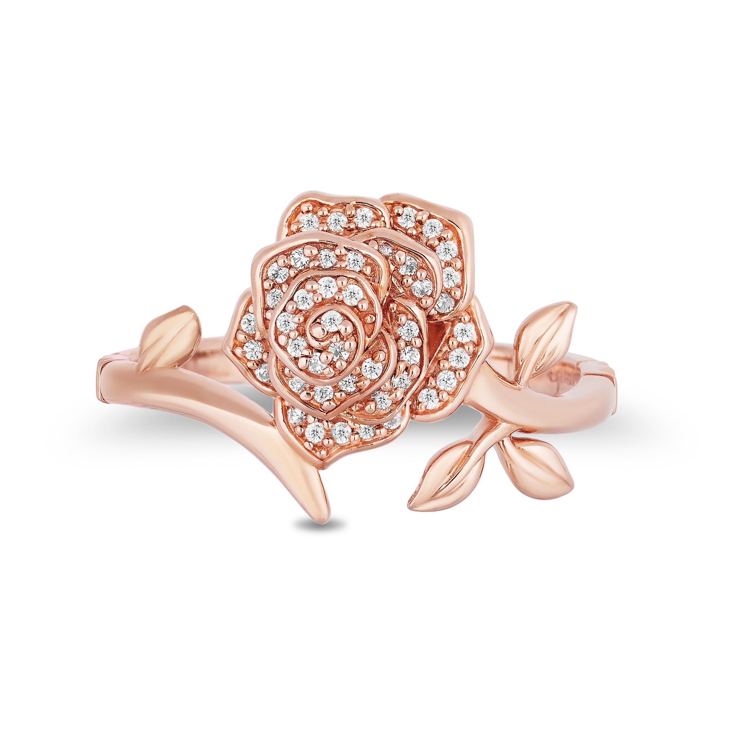 Enchanted Disney Fine Jewelry 10K Rose Gold with 1/10 CTTW Diamonds Belle Rose Ring