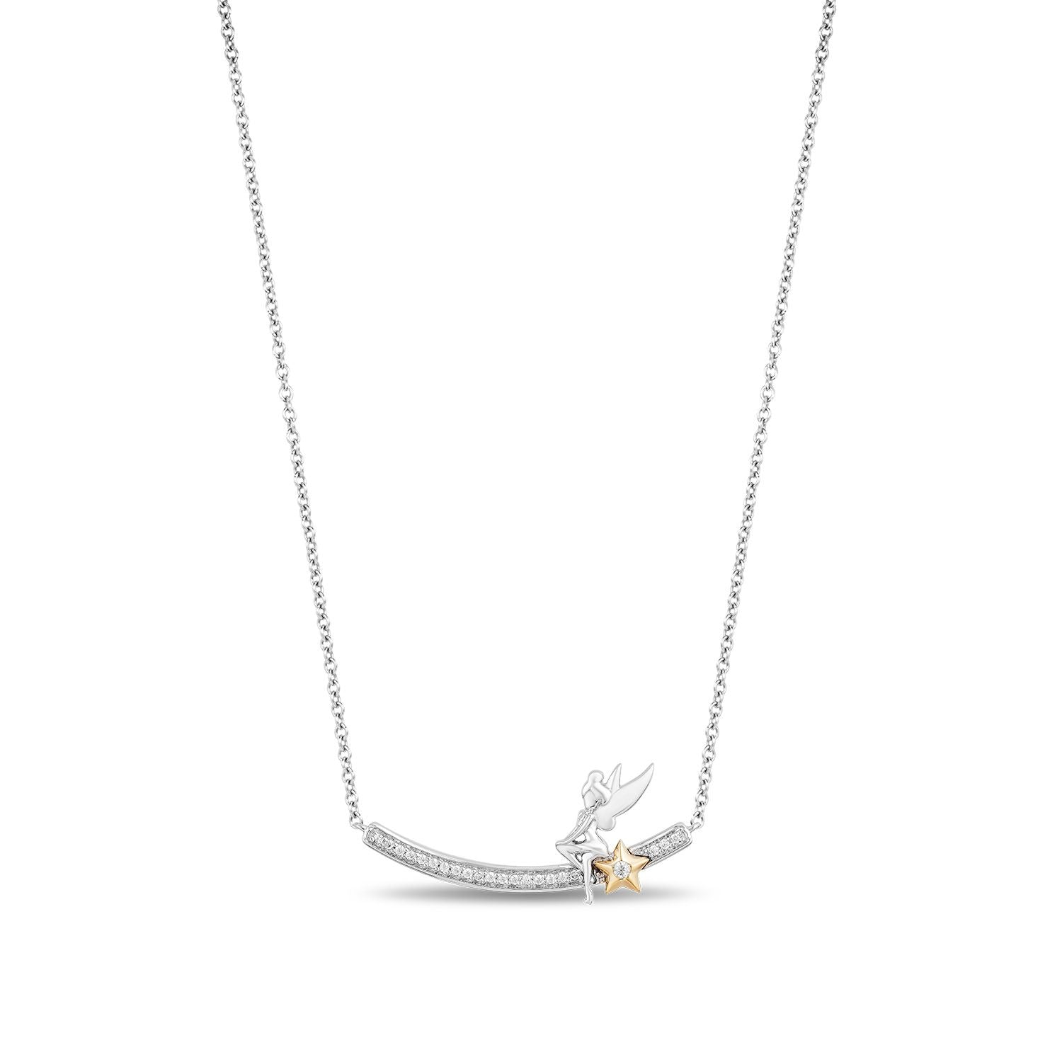 Enchanted Disney Fine Jewelry 14K Yellow Gold over Sterling Silver with 1/10 CTTW Tinker Bell Pendant Necklace