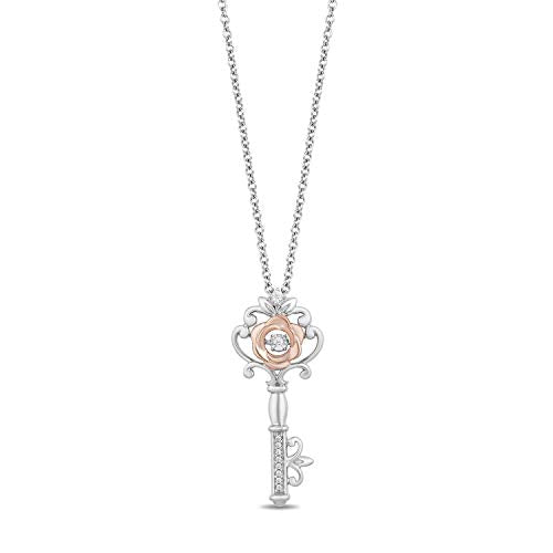 Enchanted Disney Fine Jewelry 14K Rose Gold Over Sterling Silver 1/20 CTTW Diamond Belle Key Pendant Necklace