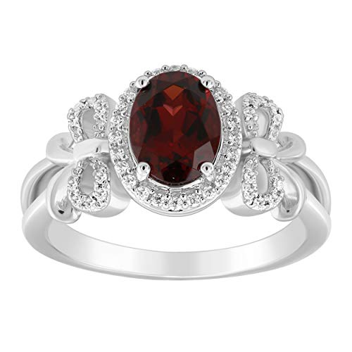 Enchanted Disney Fine Jewelry Sterling Silver with 1/6 CTTW Diamond and Red Garnet Snow White Bow Ring