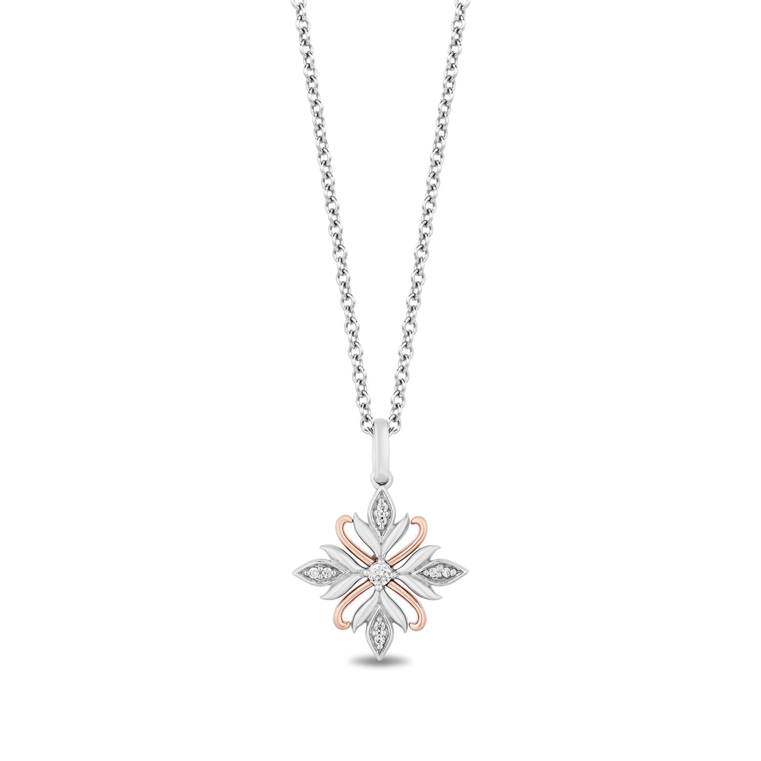 Enchanted Disney Fine Jewelry Sterling Silver and 10K Rose Gold With 1/10 CTTW Diamond Anna Pendant Necklace