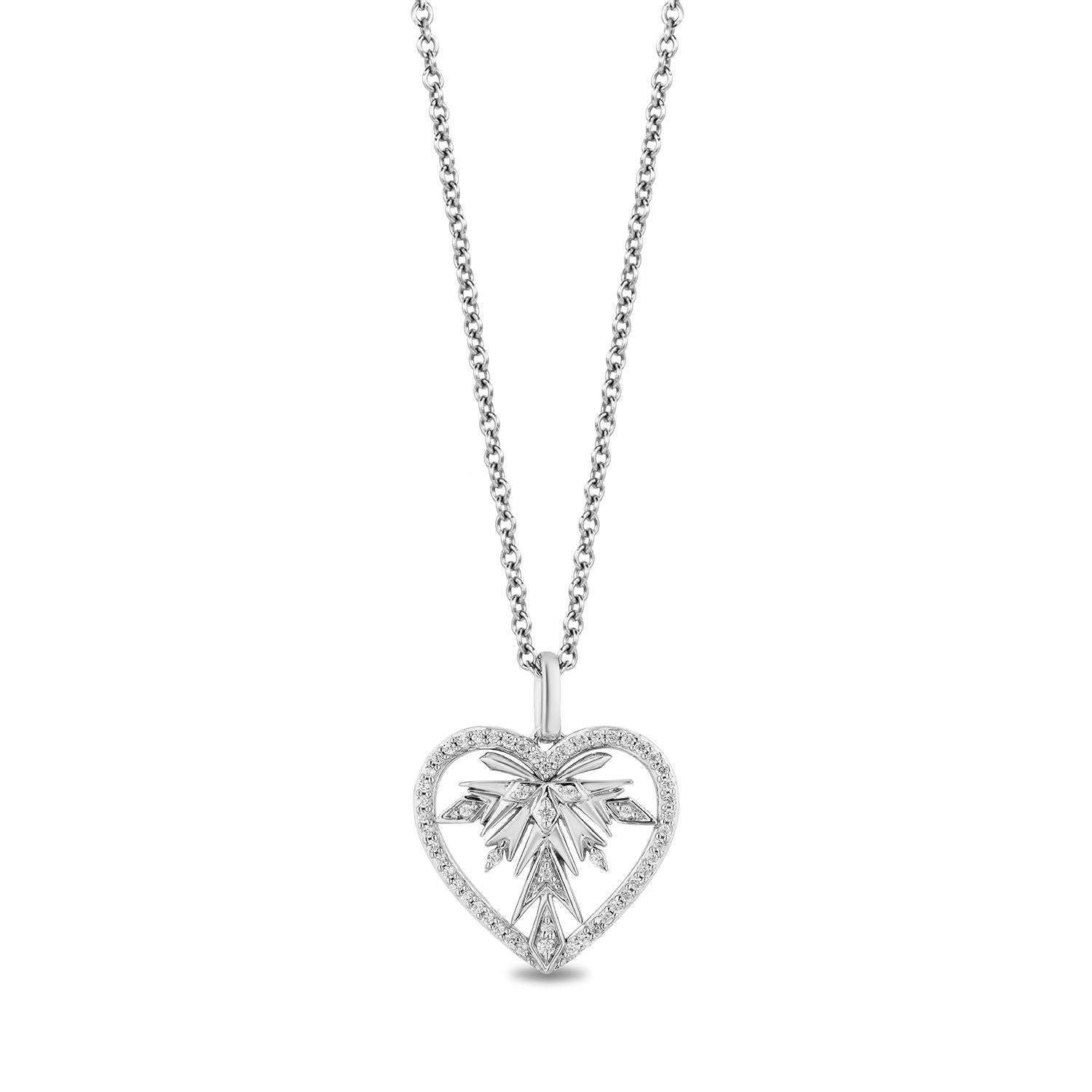 Enchanted Disney Fine Jewelry Sterling Silver With 1/5 CTTW Diamond Elsa Heart Pendant Necklace