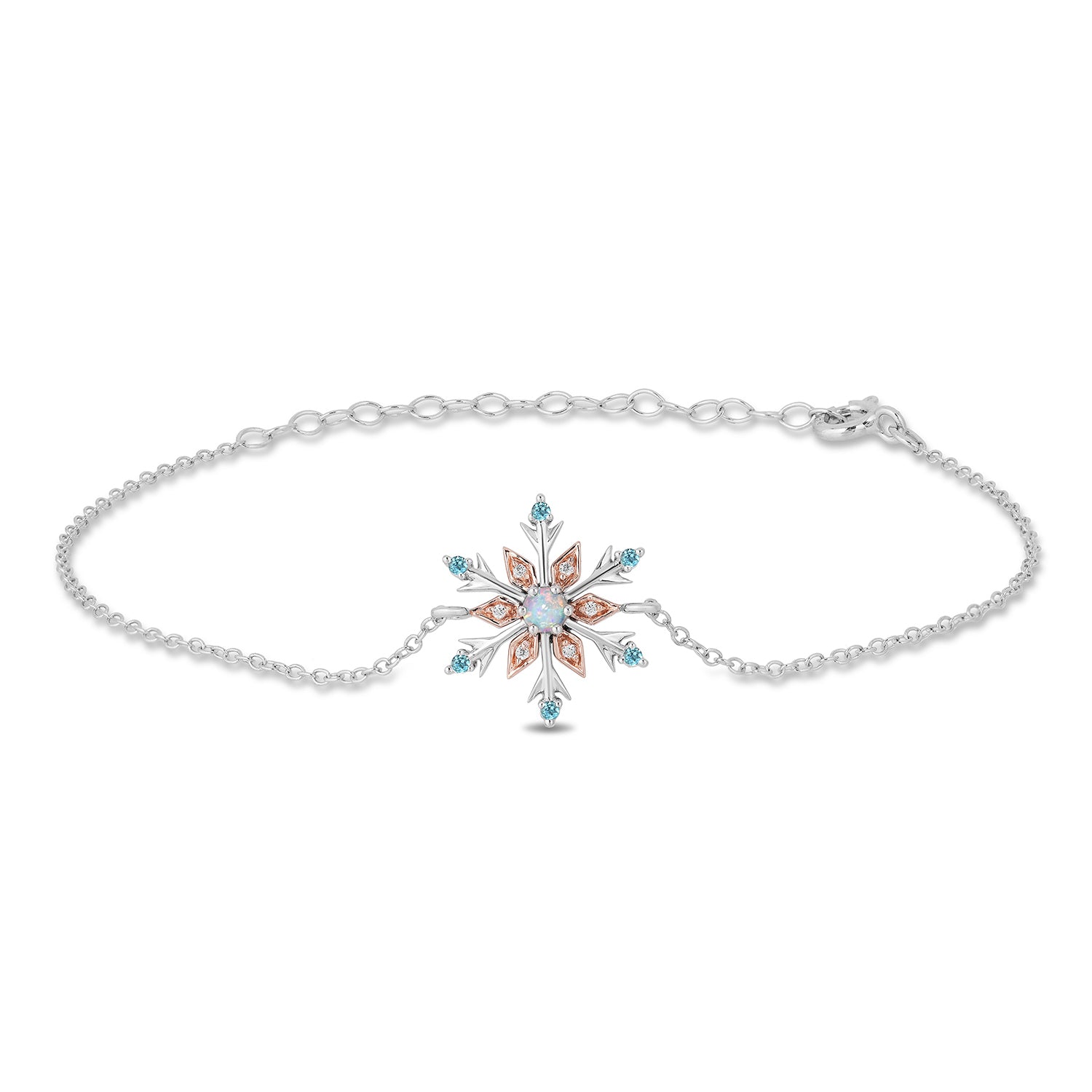 Enchanted Disney Fine Jewelry 14K Rose Gold Over Sterling Silver with Diamond Accent with Swiss Blue Topaz and Created Opal Elsa Bracelet