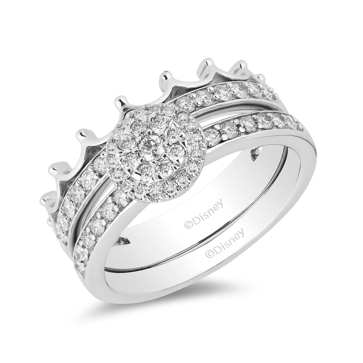 Disney Majestic Princess Inspired Bridal Set Crown Ring 14K White ...
