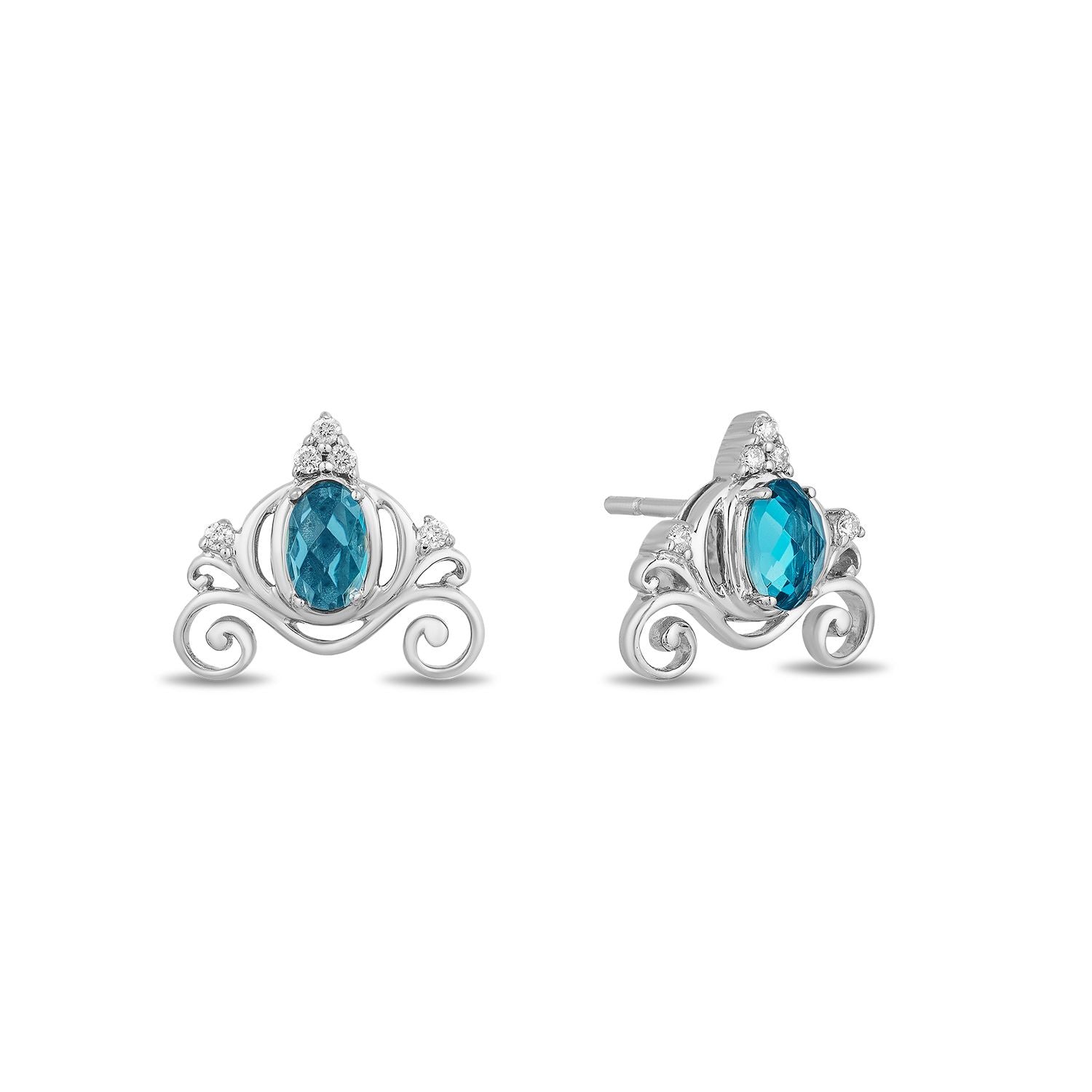 Enchanted Disney Fine Jewelry Sterling Silver 1/20 CTTW Diamond and London Blue Topaz Cinderella Earrings