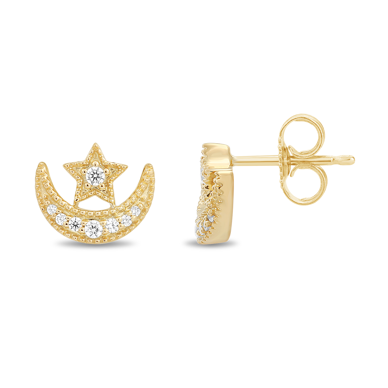 Enchanted Disney Fine Jewelry 10K Yellow Gold 1/10 CTTW Jasmine Moon and Star Earrings