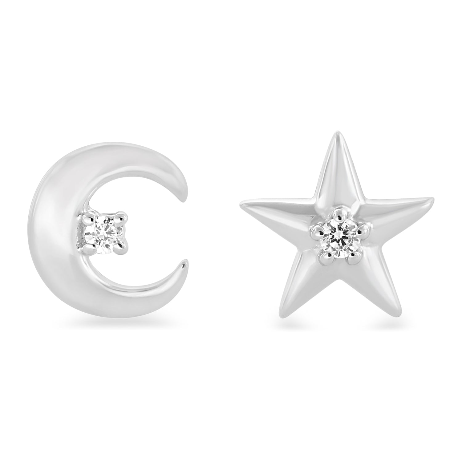 Enchanted Disney Fine Jewelry Sterling Silver with 1/20 CTTW Diamonds Jasmine Star and Moon Earrings