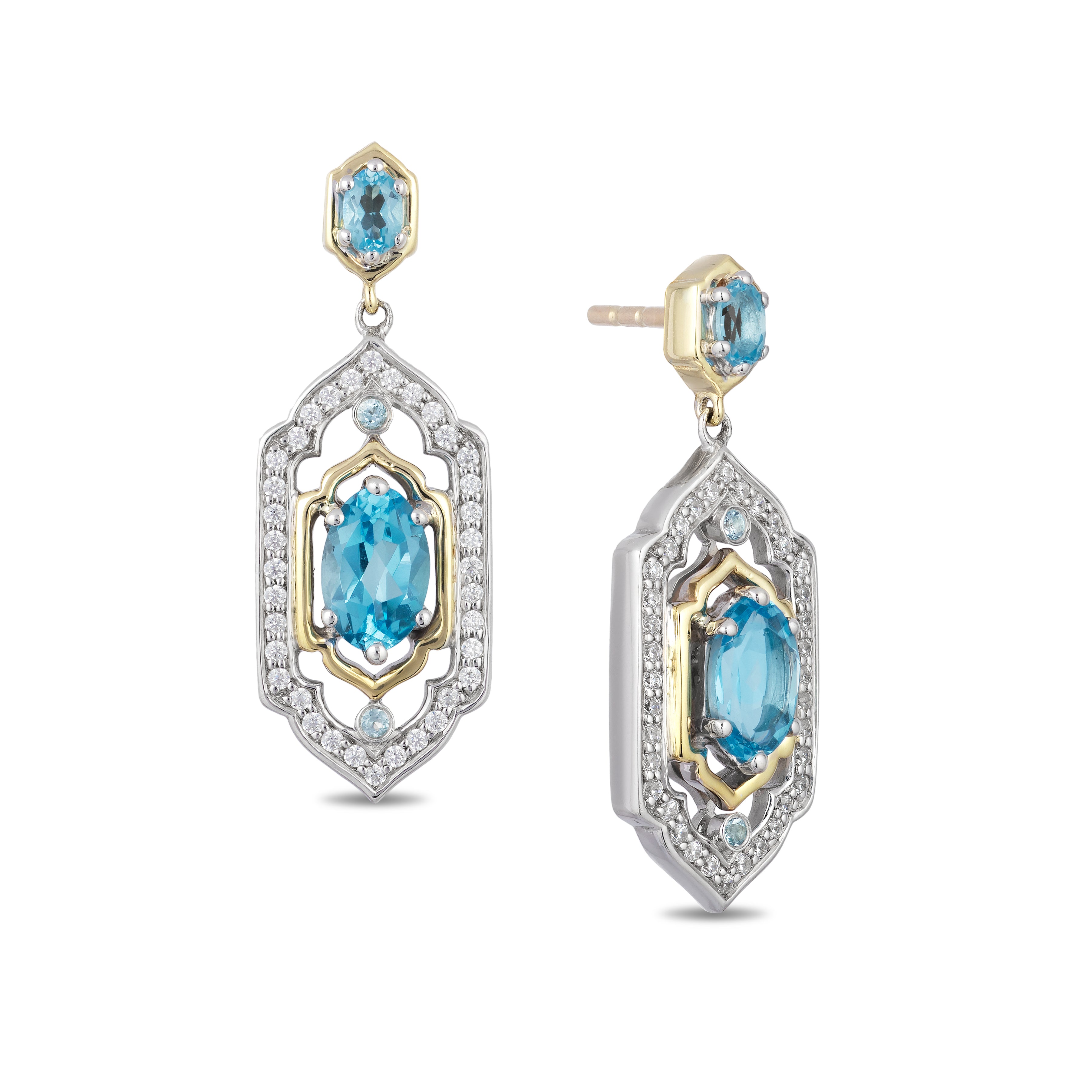 Enchanted Disney Fine Jewelry Sterling Silver and 10K Yellow Gold with 1/5 CTTW Diamond and Swiss Blue Topaz Jasmine Earrings