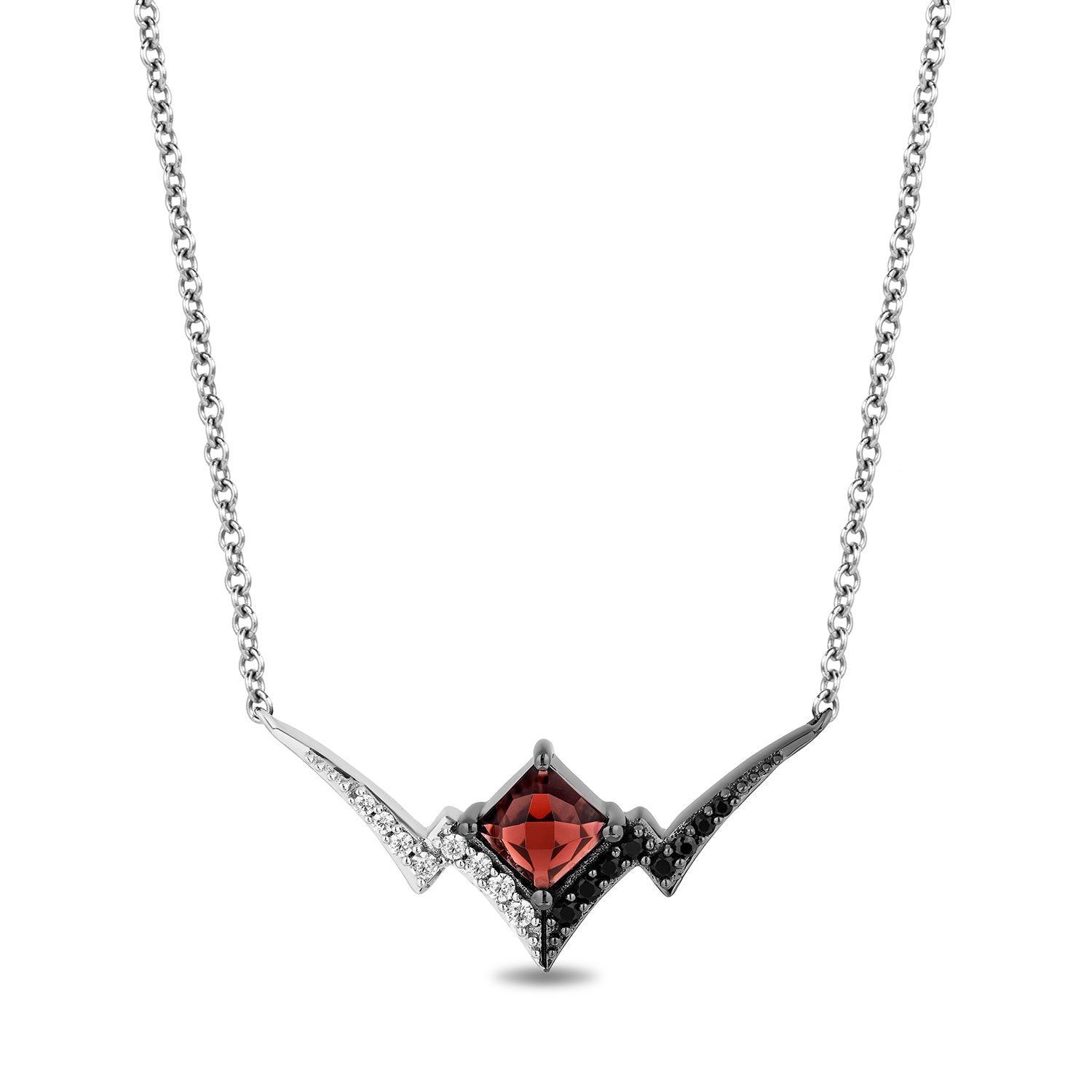 Enchanted Disney Fine Jewelry The de Vil is in the Details Sterling Silver and Black Rhodium 1/5 CTTW Diamond and Garnet Disney Cruella Live Action Necklace