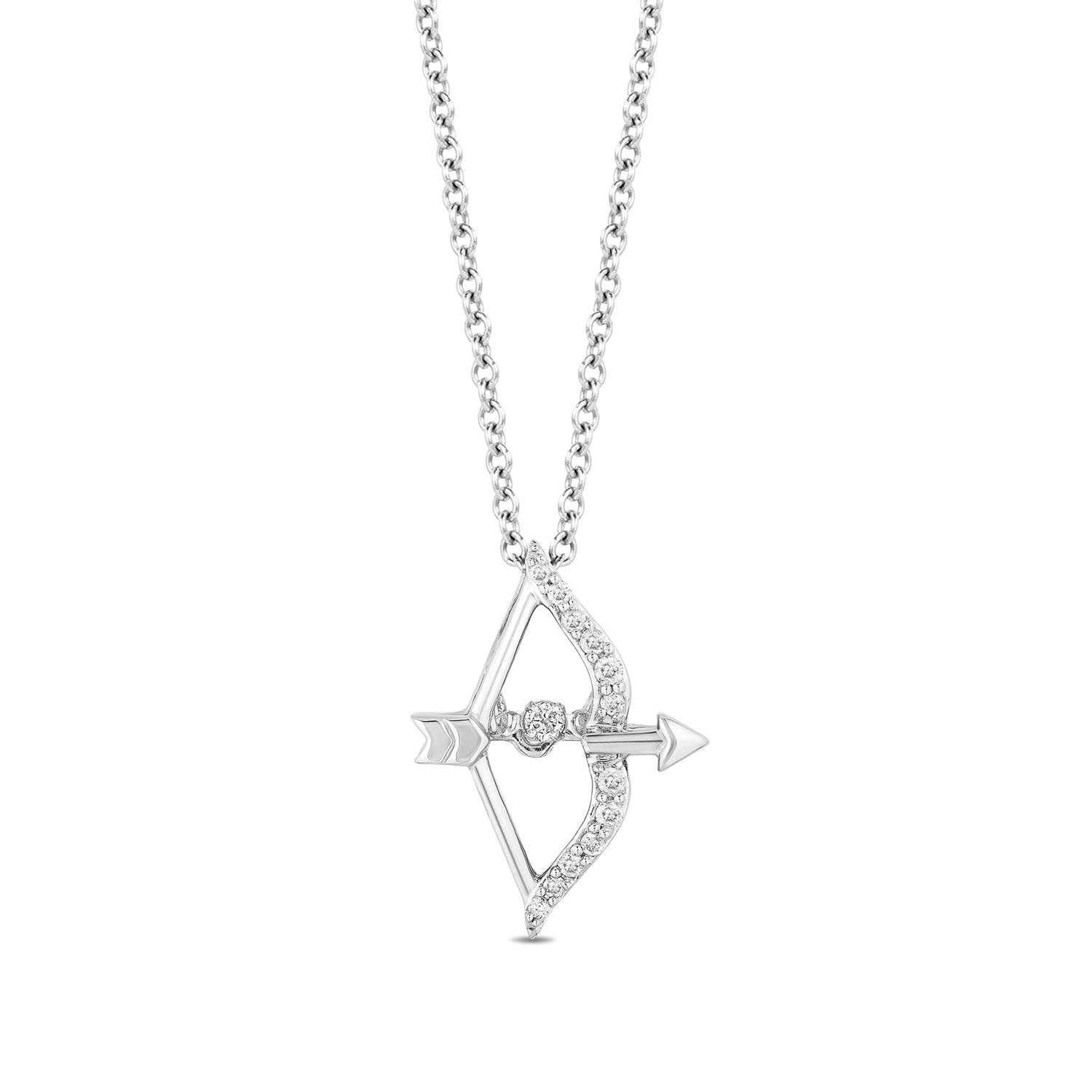 Enchanted Disney Fine Jewelry Sterling Silver 1/10 CTTW Merida Bow and Arrow Pendant Necklace