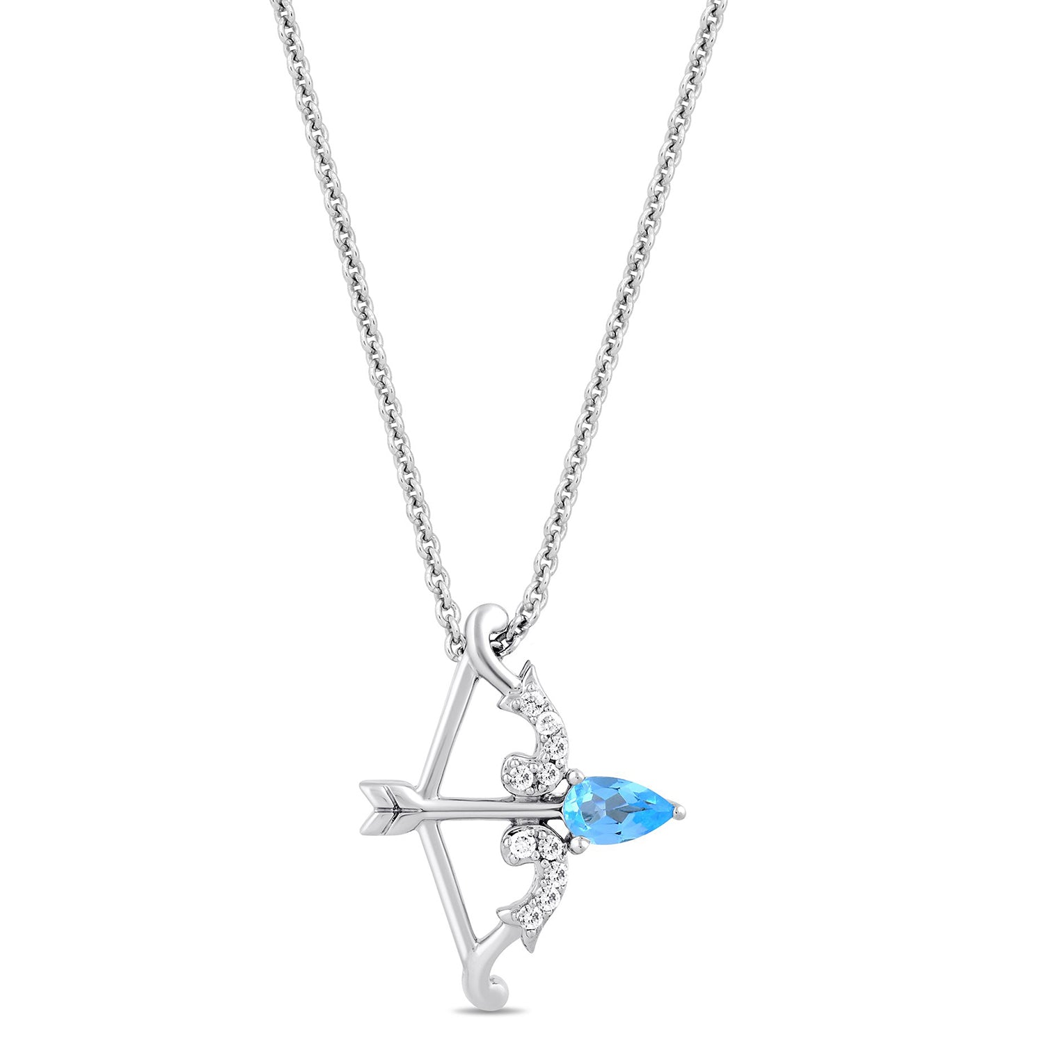 Enchanted Disney Fine Jewelry Sterling Silver with 1/20 CTTW Diamond and Swiss Blue Topaz Merida Pendant Necklace