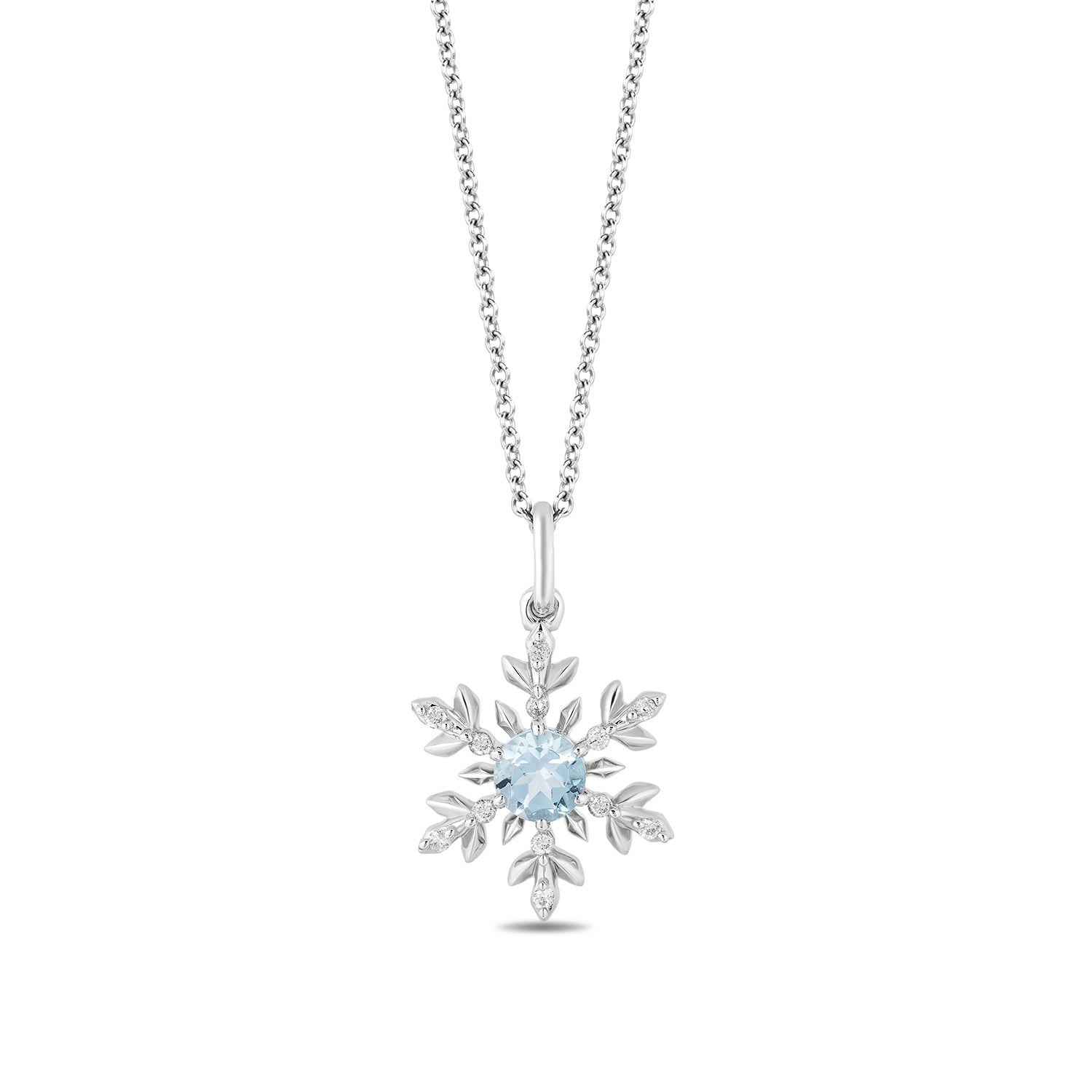 Enchanted Disney Fine Jewelry Sterling Silver with 1/12 CTTW Diamonds and Sky Blue Topaz Elsa Snowflake Pendant Necklace