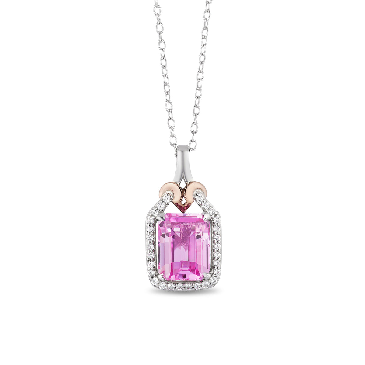10K Rose Gold Diamond and Pink Sapphire Aurora Pendant Necklace