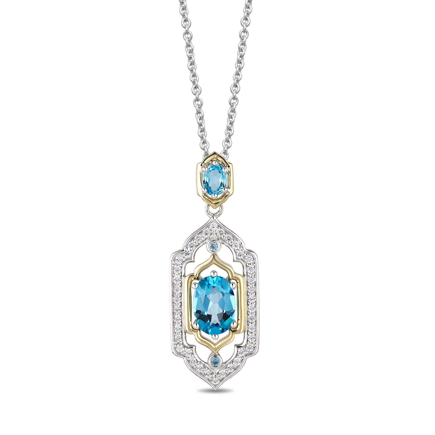 Enchanted Disney Fine Jewelry Sterling Silver and 10K Yellow Gold with 1/5 CTTW Diamond and Swiss Blue Topaz Jasmine Pendant Necklace