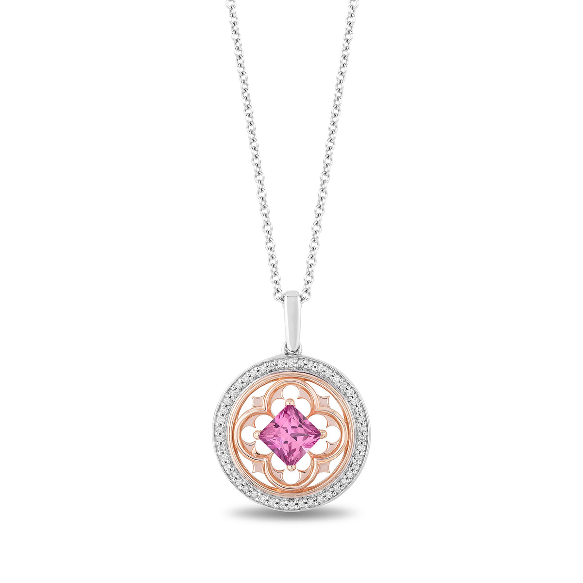 14K Rose Gold Diamond and Pink Sapphire Aurora Pendant Necklace