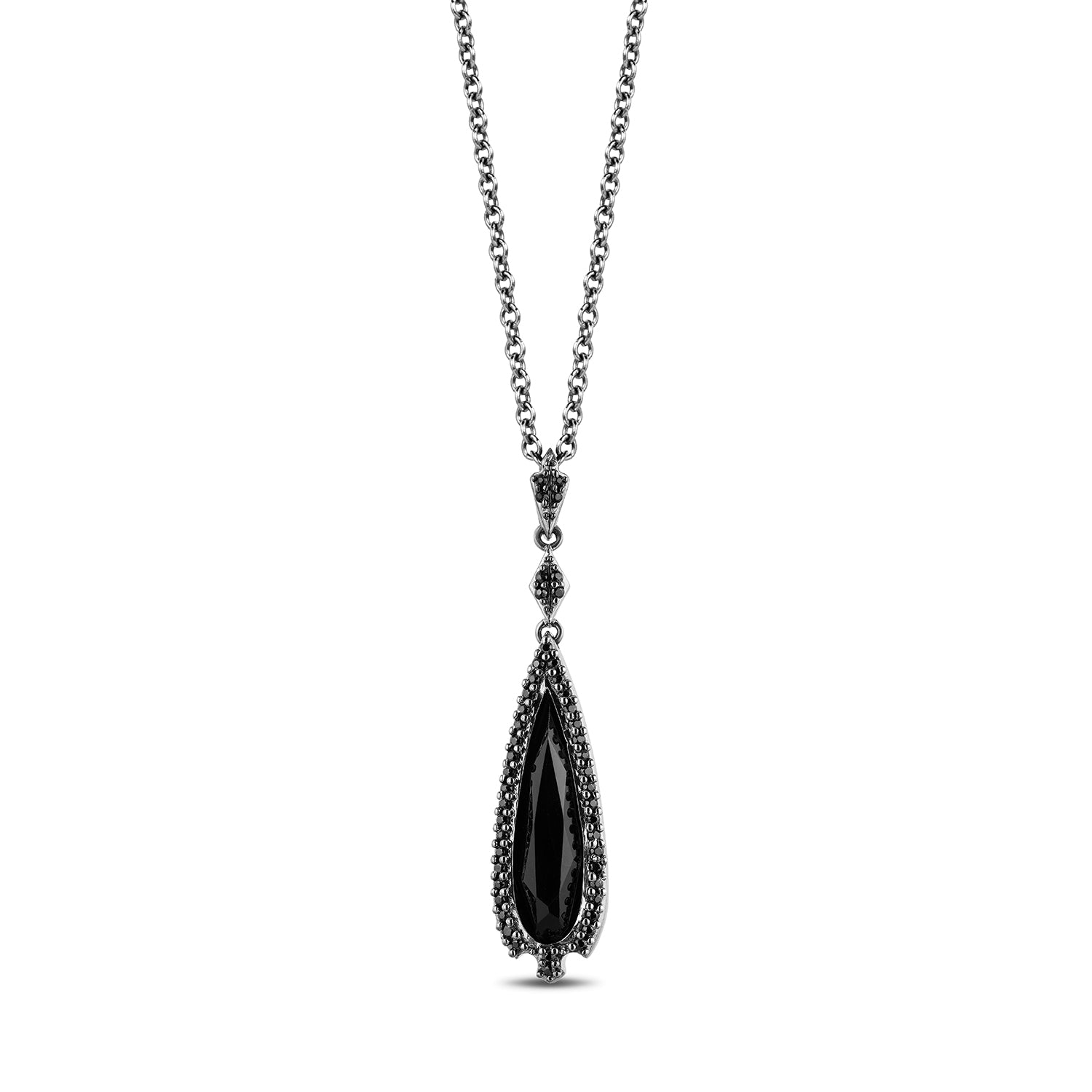 Enchanted Disney Fine Jewelry Black Rhodium over Sterling Silver with 1/5 CTTW Diamond and Black Spinel Maleficent Pendant Necklace