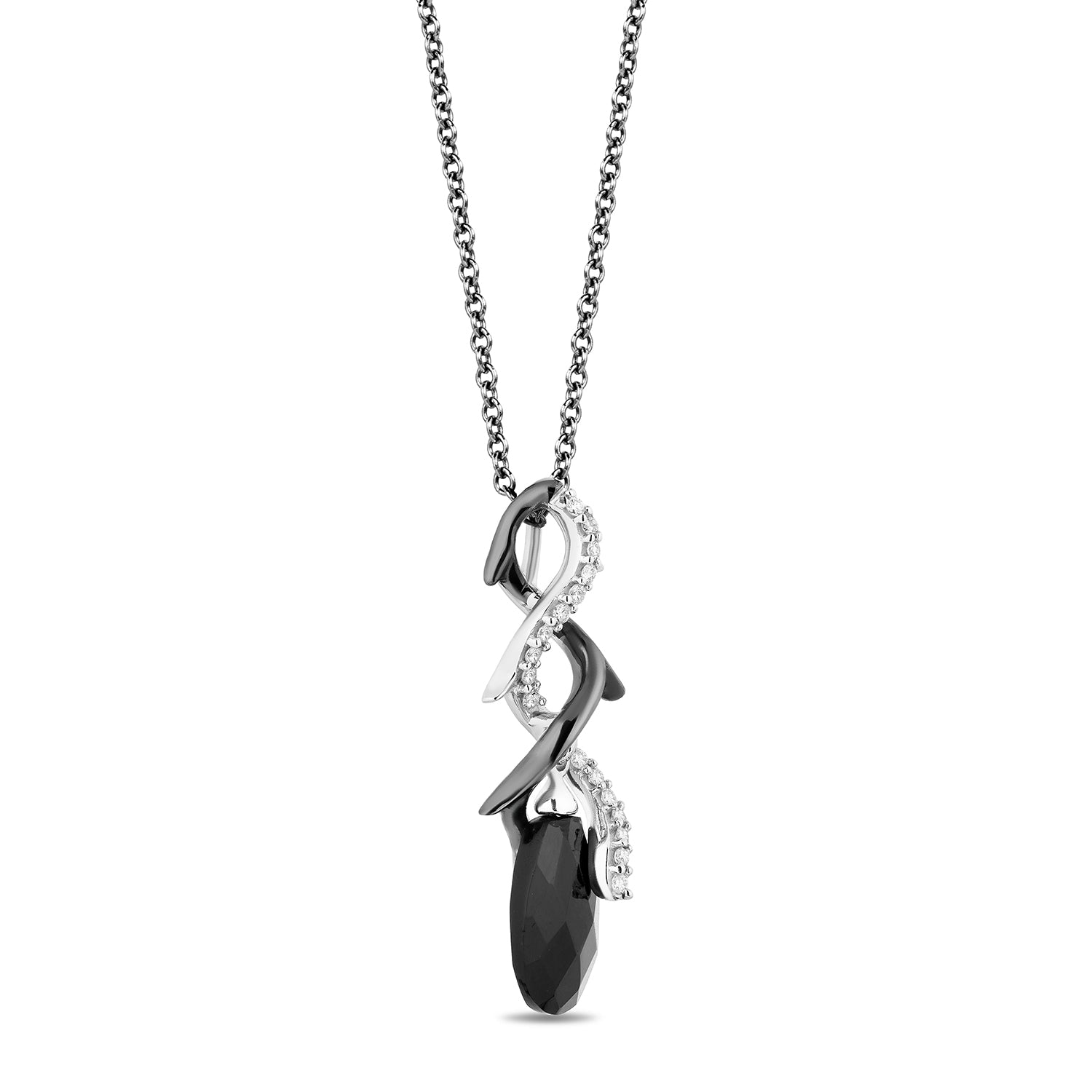 Enchanted Disney Fine Jewelry Black Rhodium over Sterling Silver with 1/10 CTTW and Black Onyx Maleficent Pendant Necklace