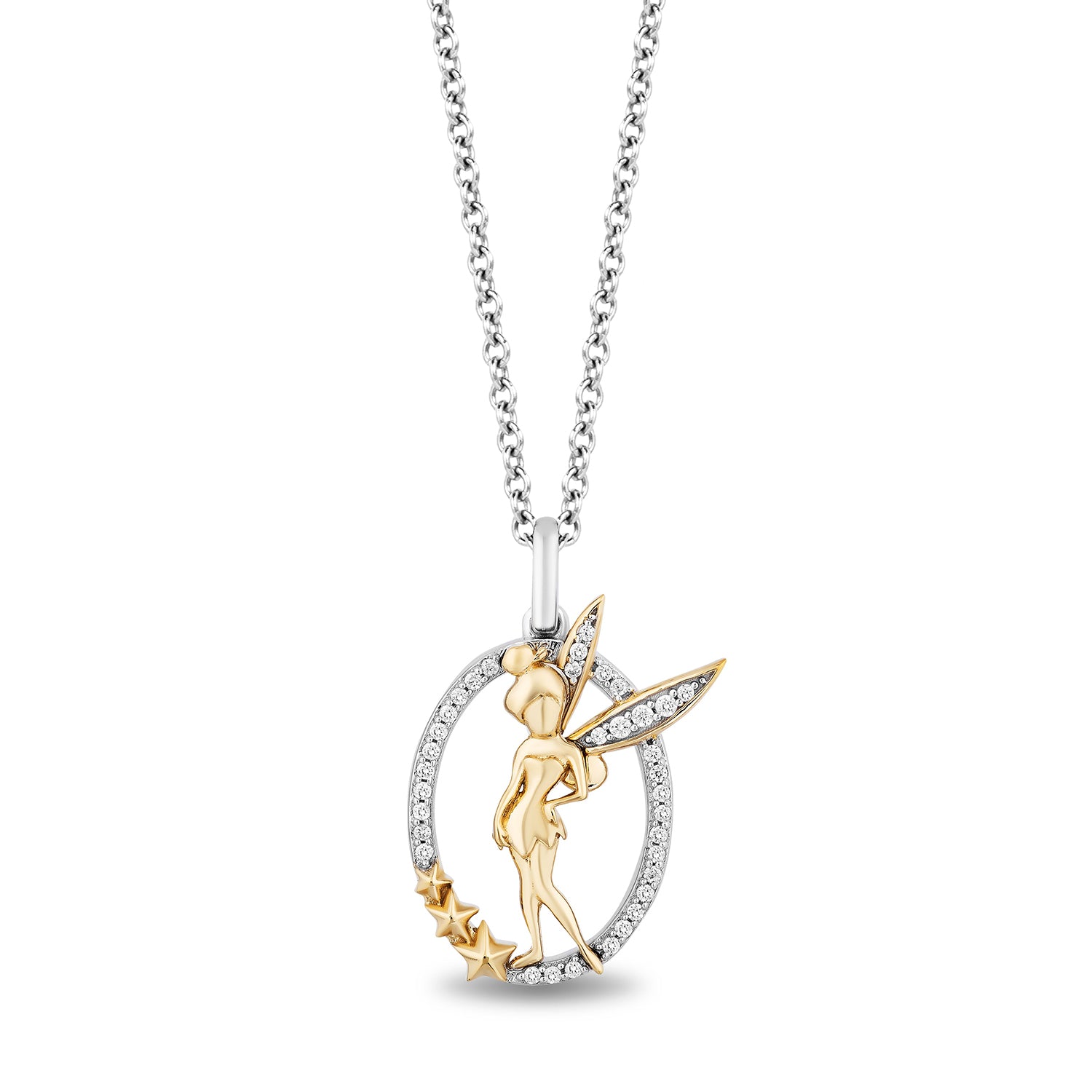 Enchanted Disney Fine Jewelry 14K Yellow Gold Over Sterling Silver with 1/10 CTTW Diamond Tinker Bell Pendant Necklace