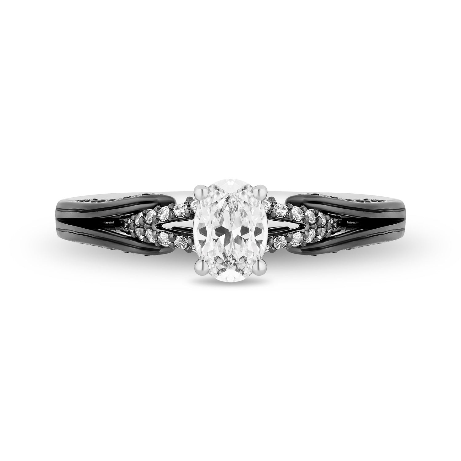 Enchanted Disney Fine Jewelry 14K White Gold with Black Rhodium Ursula Oval Engagement Ring with 1/2 CT Diamond Center and 3/4 CTTW Diamonds