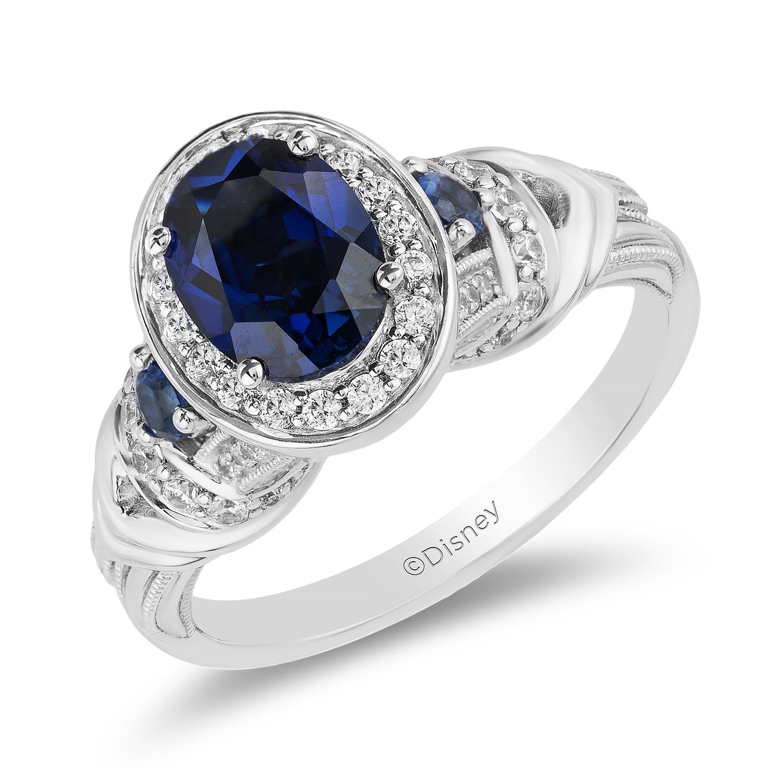 Enchanted Disney Fine Jewelry 10K White Gold with 1/3 CTTW Diamond and Sapphire Cinderella Engagement Ring