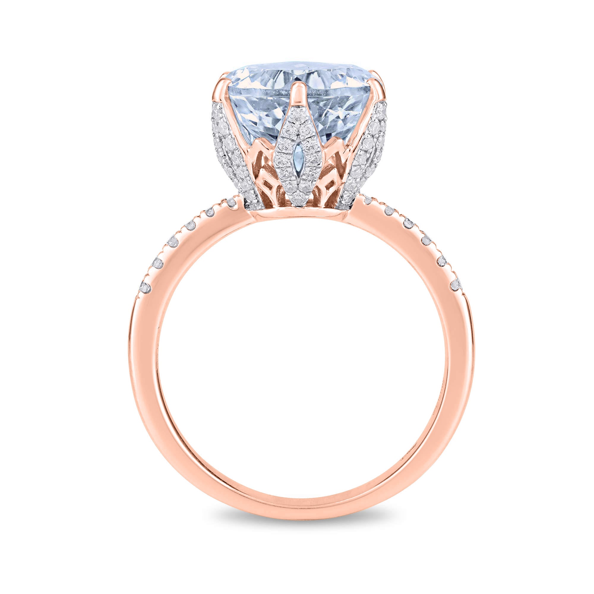 Enchanted Disney Fine Jewelry 14K Rose Gold with 1/3 CTTW Diamond and Aquamarine Elsa Engagement Ring