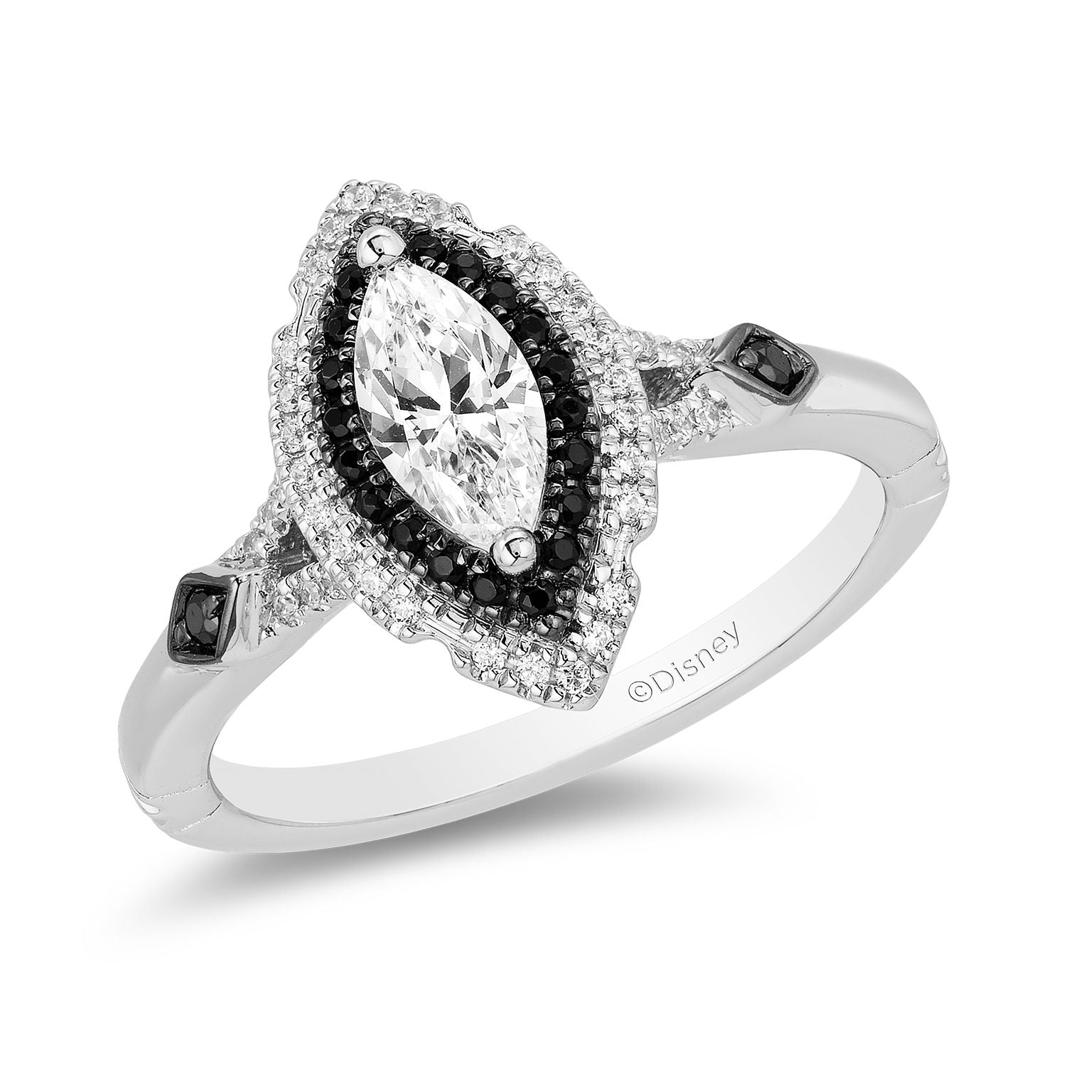 Enchanted Disney Fine Jewelry 14K White Gold with 3/4 CTTW White and Black Round Diamond Maleficent Engagement Ring