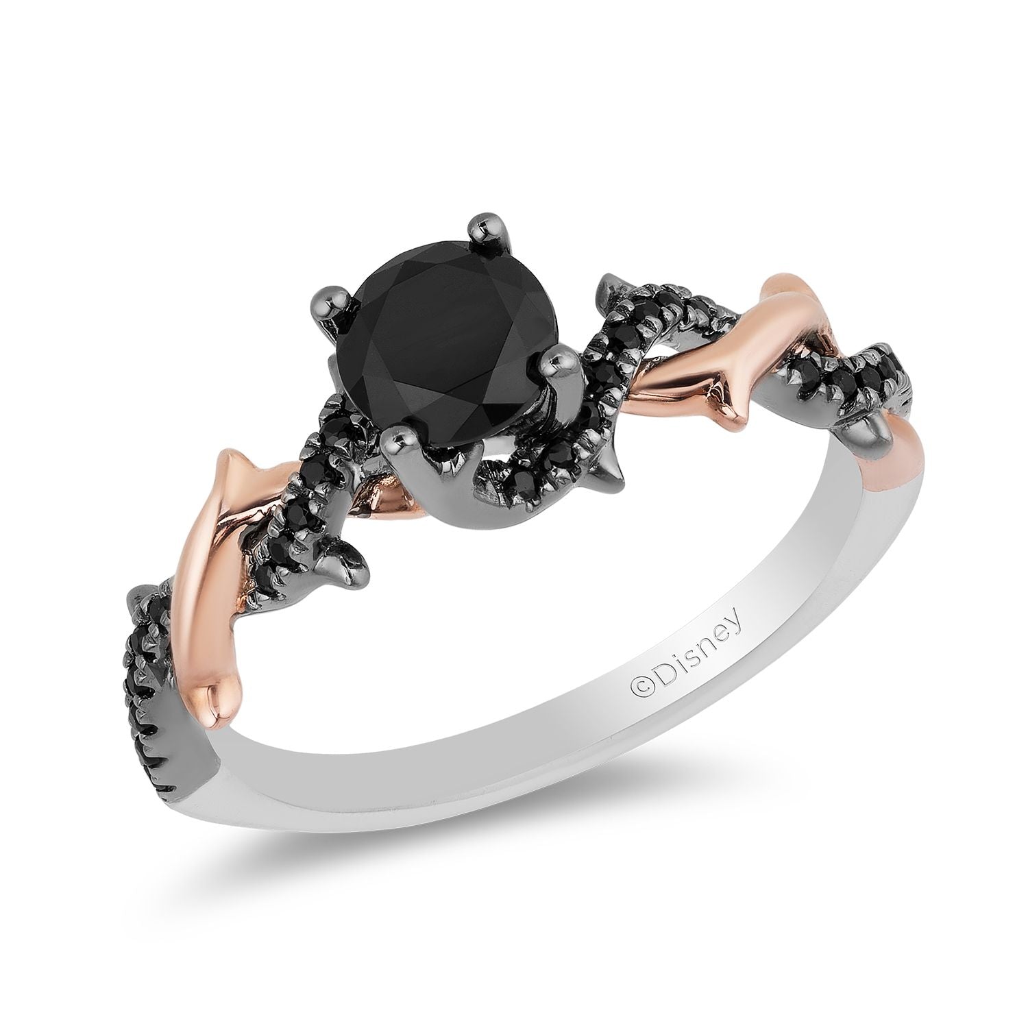 Enchanted Disney Fine Jewelry 14K Rose Gold and White Gold with Black Rhodium 9/10 CTTW Black Diamond Maleficent Engagement Ring