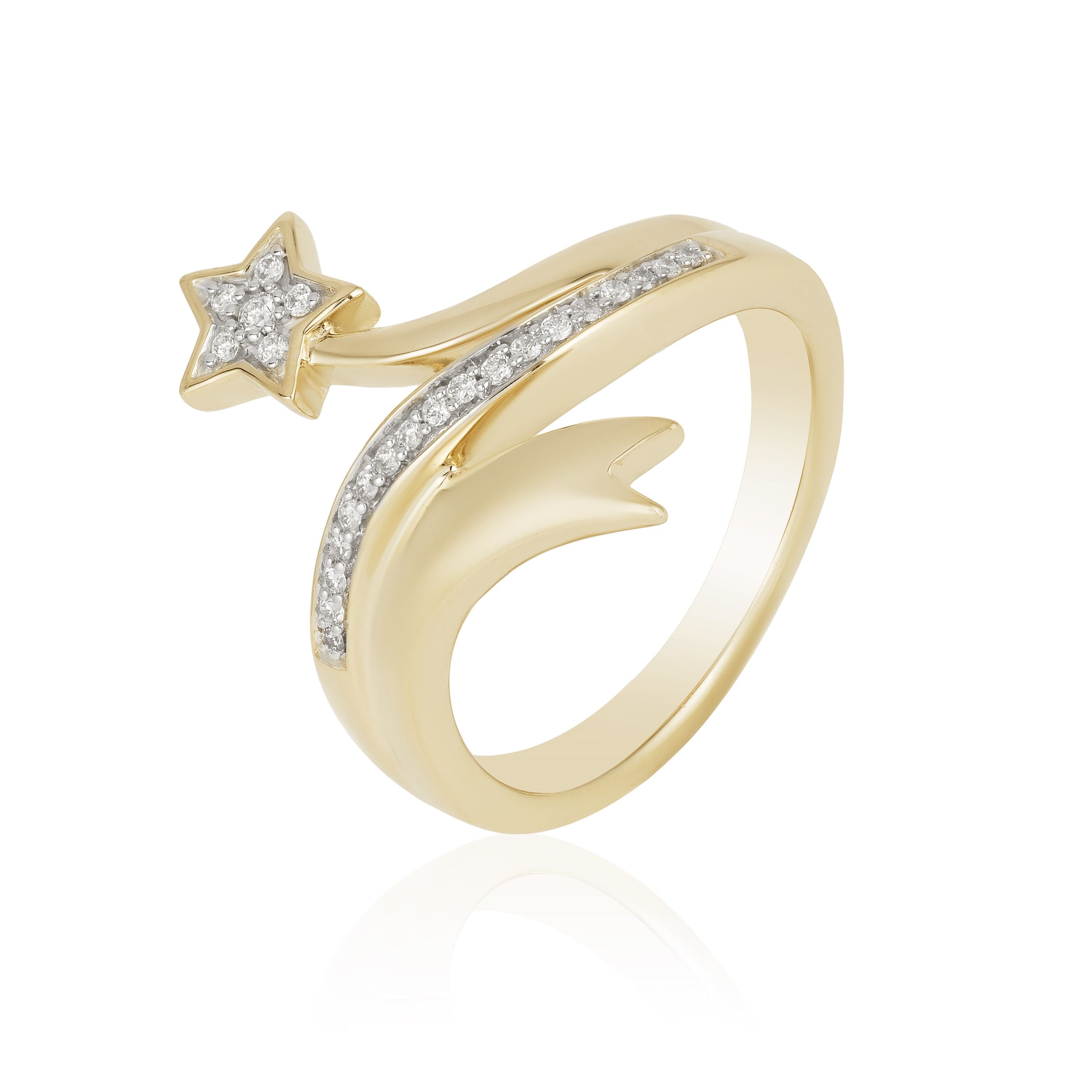 Enchanted Disney Fine Jewelry 10K Yellow Gold with 1/10 CTTW Tinker Bell Star Ring