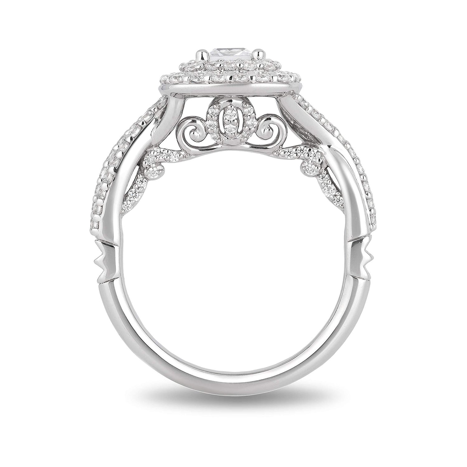 Enchanted Disney Fine Jewelry 14K White Gold with 1 1/4 CTTW Cinderella Carriage Engagement Ring